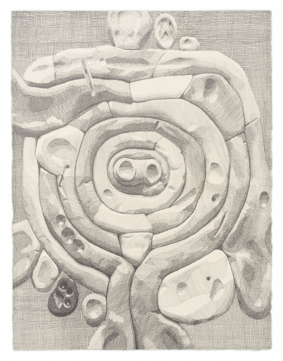 Mitted Orbanoid II, 2024, Graphite on paper,