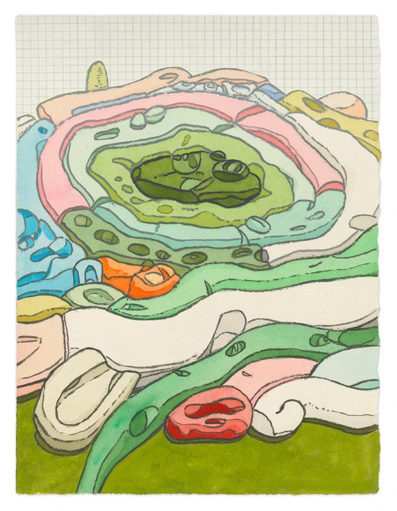 Relaxing Orbit, 2025, Watercolor, graphite and cut paper on paper,