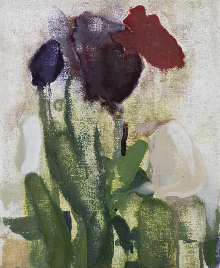 Tulips, Late Spring, 2019  Oil on canvas  25.5 x 20 cm