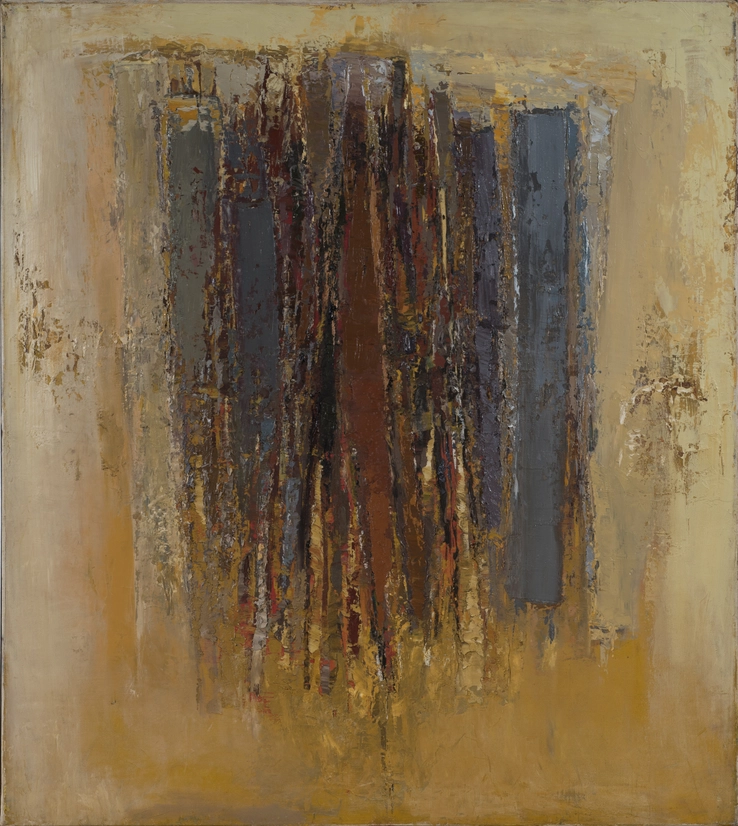 Paul Feiler  Kerris, August, 1957  Oil on canvas laid on wood  91 x 81 cm  Signed, dated and titled verso