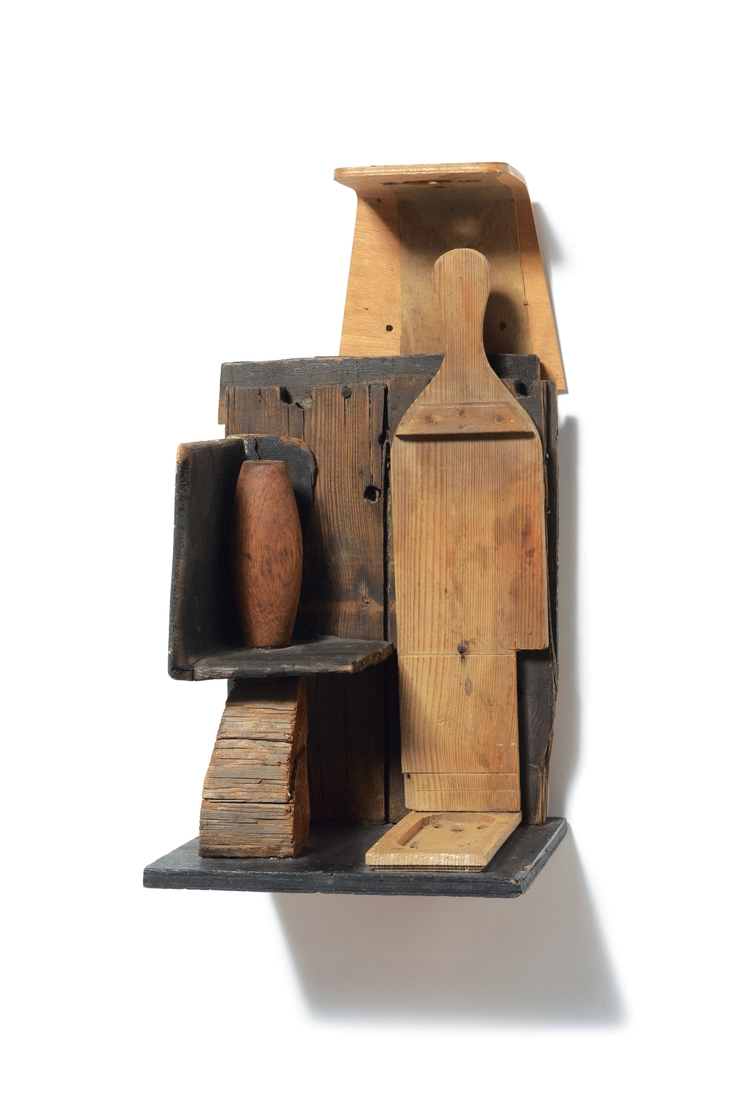 Margaret Mellis  Resurrection, 1985  Driftwood construction  47 x 23 x 20 cm  Signed, dated and titled verso