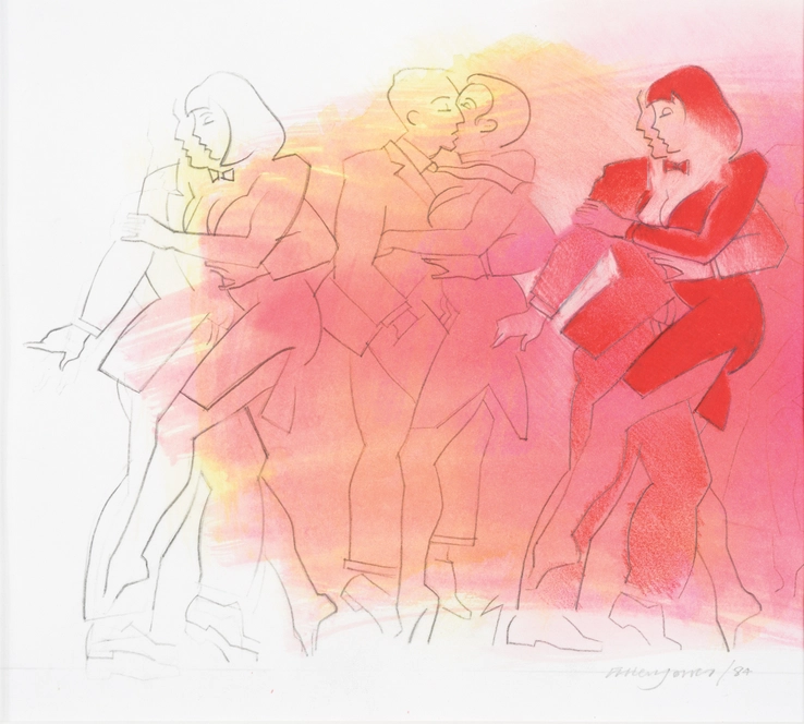 Allen Jones RA  Dancers, 1984  Mixed media on paper  21 x 23 cm  Signed and dated lower right