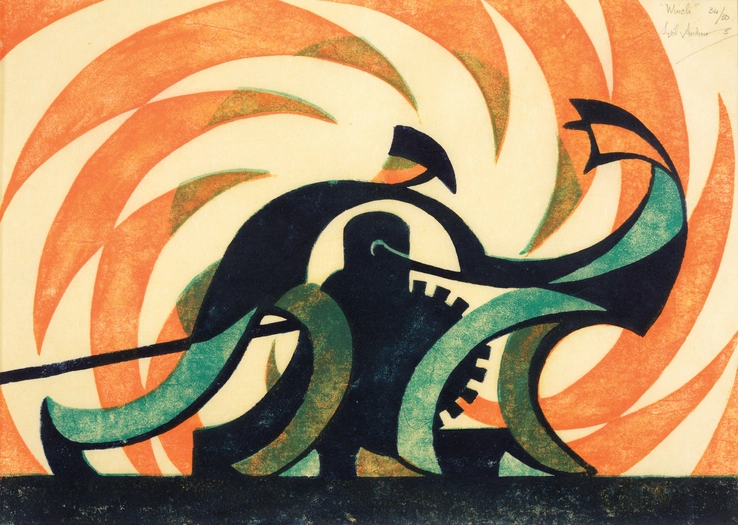 Sybil Andrews  The Winch, 1930  Linocut  20 x 28 cm  From the edition of 50 impressions  Signed, titled, and numbered upper right