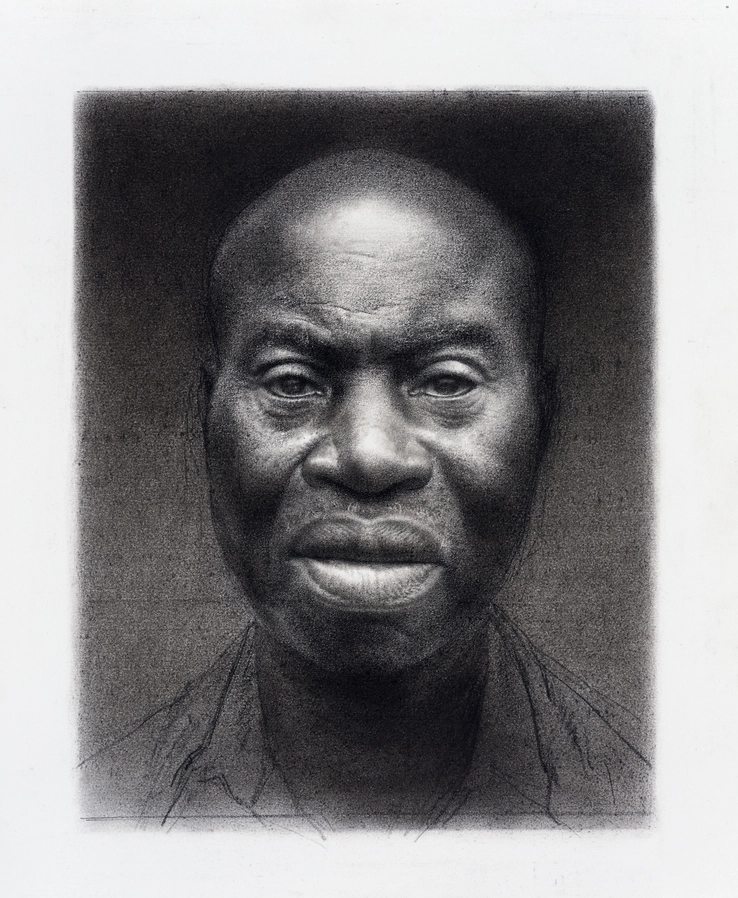 Paul Emsley  Faces of London [No. 3], 2017  Chalk on paper  38 x 31.5 cm  Initialled upper right, signed and dated verso