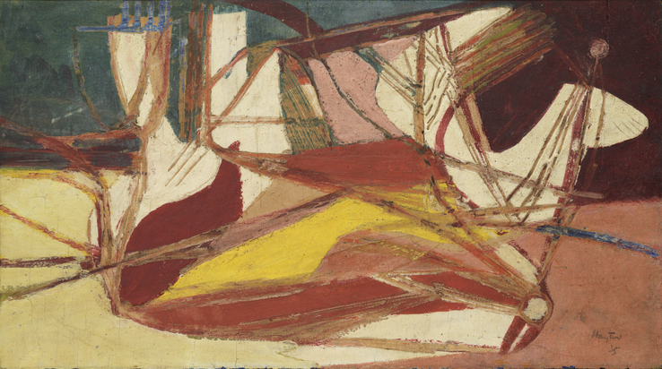 Stanley William Hayter  Composition, 1935  Oil on board  21 x 37.5 cm  Signed and dated lower right