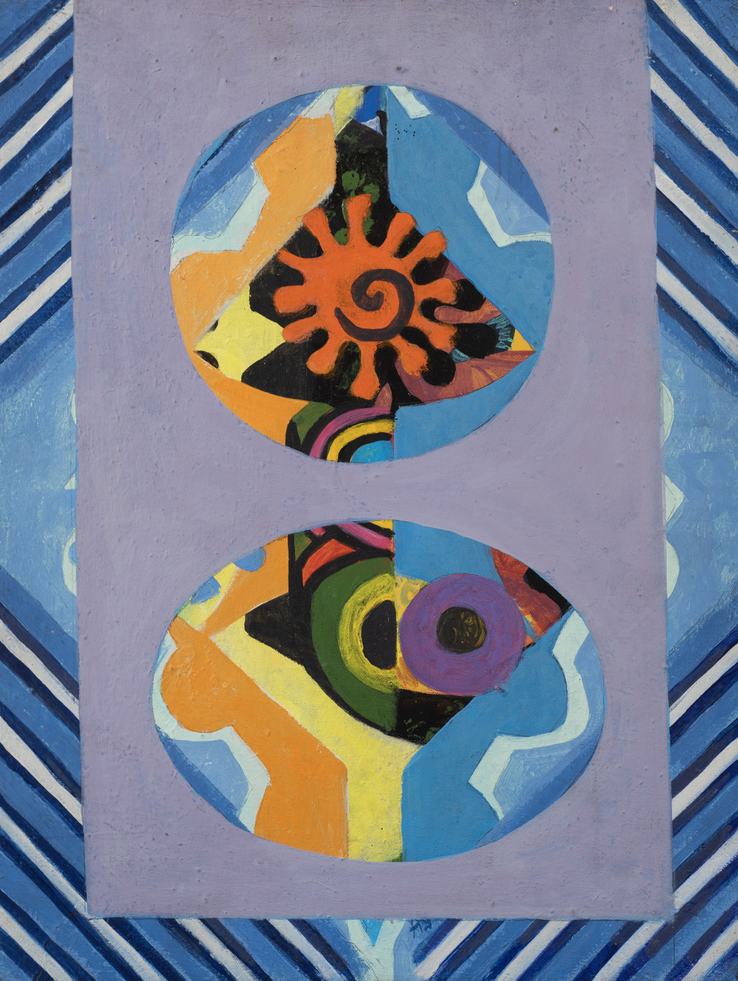 Eileen Agar RA  Two Worlds, 1969  Acrylic on canvas  41 x 30.5 cm