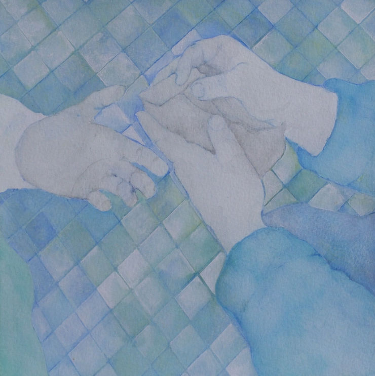 Urna Sinha Waiting Room II, 2025 Gouache and graphite on acid-free paper 7.8 x 7.8 in