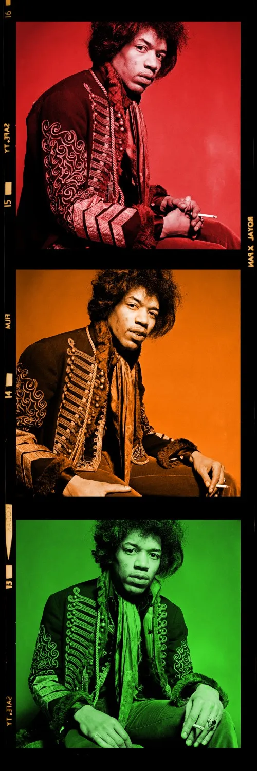 Gered Mankowtiz, Jimi Hendrix photographed in London, 1967. ’Traffic Light Triptych’