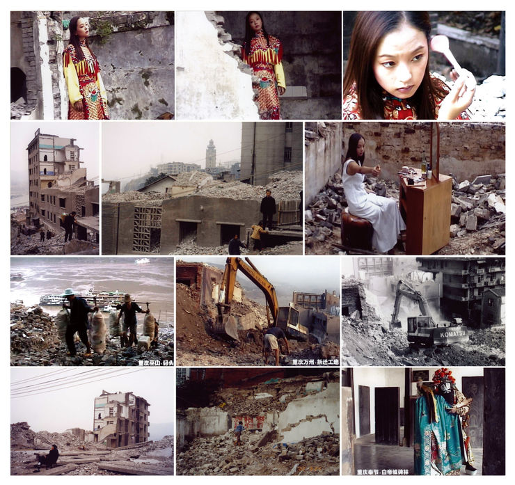 This image is a combination of twelve video stills from Chen Qiulin's video work Farewell Poem in 2002.