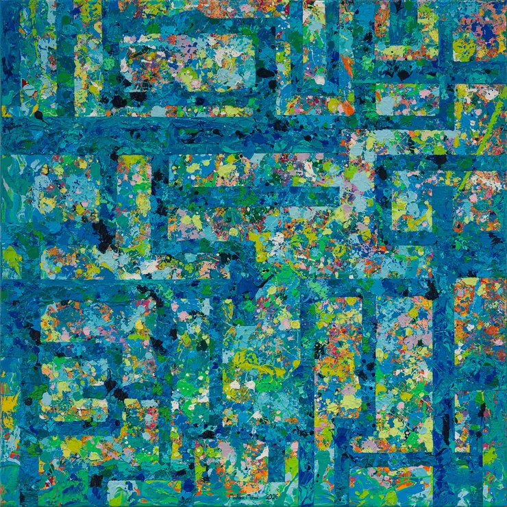 Trial No. 178 - The Fate of the Blue Exodus II, 2026 Acrylic on canvas 100 x 100 x 4 cm