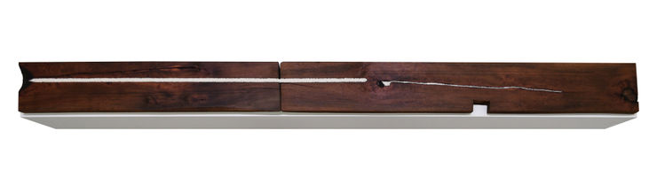 Illusion of The Line, 2019 Sculpture installation recycled teak wood, sago seeds and olive oil 230 x 19 x 4 cm (Diptych)