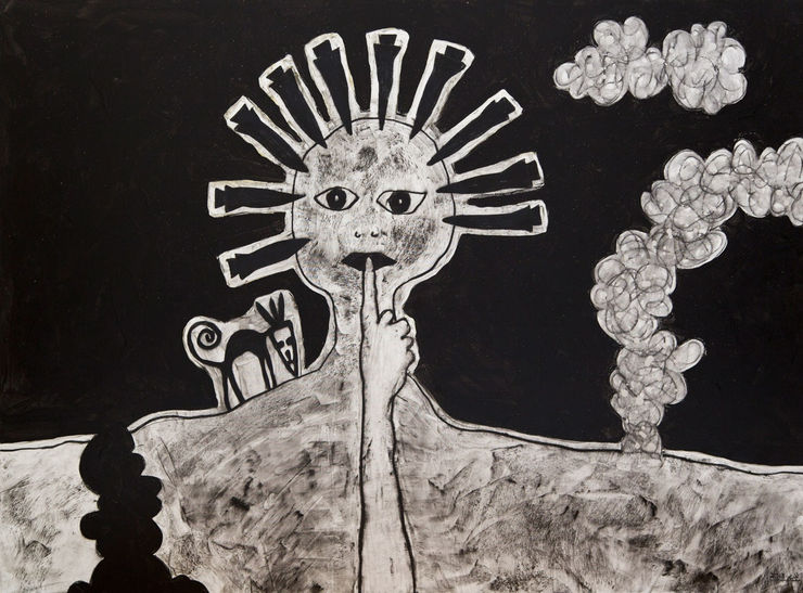 The Lady of The Levant Under Fire, 2013 Mixed Media on Canvas 100 x 135 cm