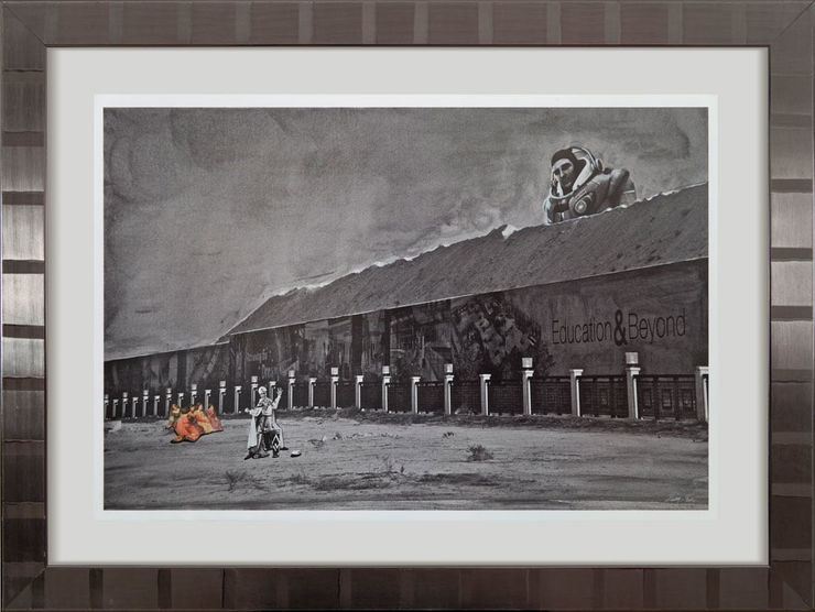 Education and Beyond, 2014 Mixed Media on Paper in Glass & Stainless Steel Frame 101 x 135 cm