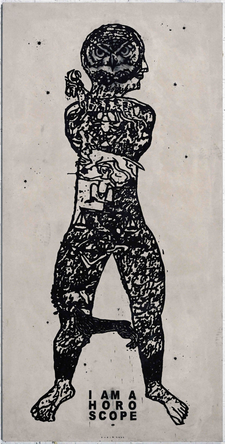 Sadik Kwaish Alfraji I Am a Horoscope #1, 2023 Ink & charcoal on canvas 122 x 243 cm