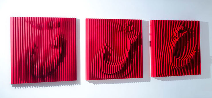 Eyn, Shin, Ghaf, 2014 Mixed Media On Wooden Board 120 x 120 x 27 cm