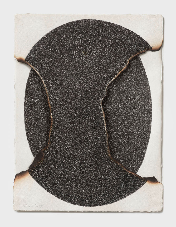 Ali Kaaf Rift 2, 2015 Ink and burning on handmade cotton paper, 600 gm 78 x 57 cm