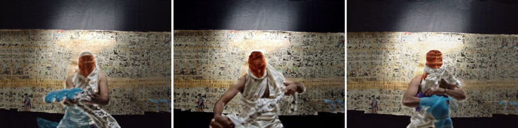 Performance #34 from Distorted Reality series, 2007 Lambda print Edition of 2 + 1 AP 120 x 160 cm (Triptych)