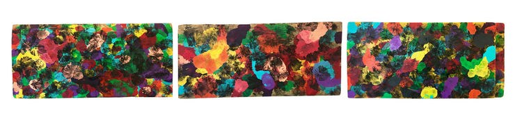 P.64, 2019 Charcoal and oil paint on rice paper on recycled wood 28 x 176 cm (Triptych)