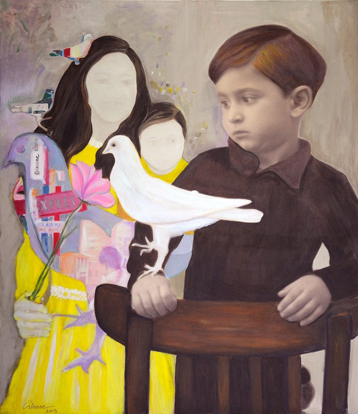 The Pigeon, 2013 Print And Acrylic On Canvas 150 x 130 cm