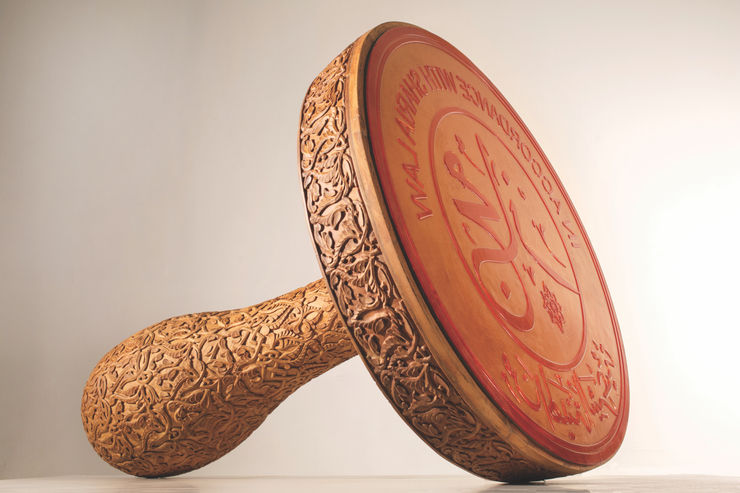The Stamp (Moujaaz), 2013 Hand Carved Islamic Geometry On Oversized Wooden Stamp With Embossed Rubber Face Edition of 8 + 4 AP 95 x 95 x 160 cm
