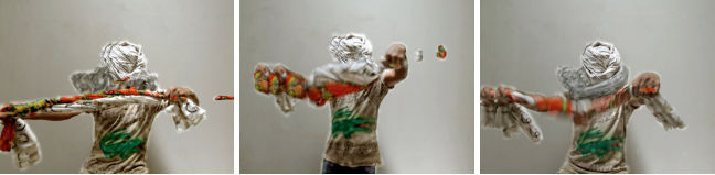 Performance #16 from Distorted Reality series, 2007 Lambda Print Edition of 10 + 1 AP 120 x 160 cm (Triptych)