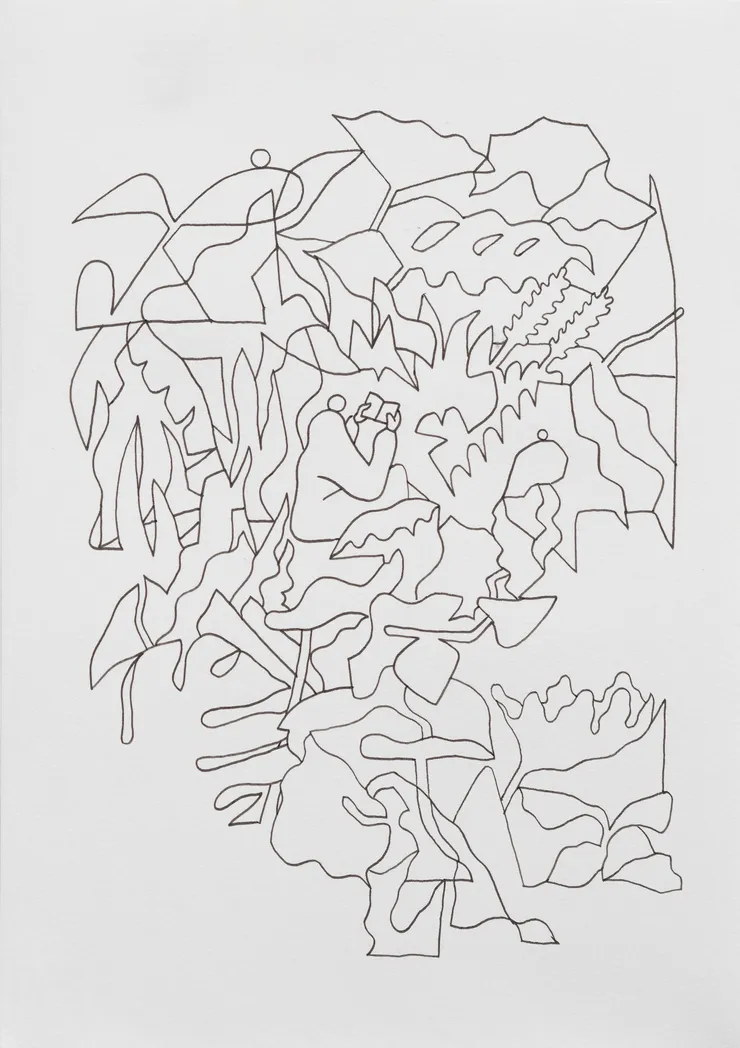 Michael Fikaris 1973 ~ PresentLine Work Page From Recent Comics no.02, 2024 Signed (Initials) on Front Ink on Bristol board 29.7 × 21 cm