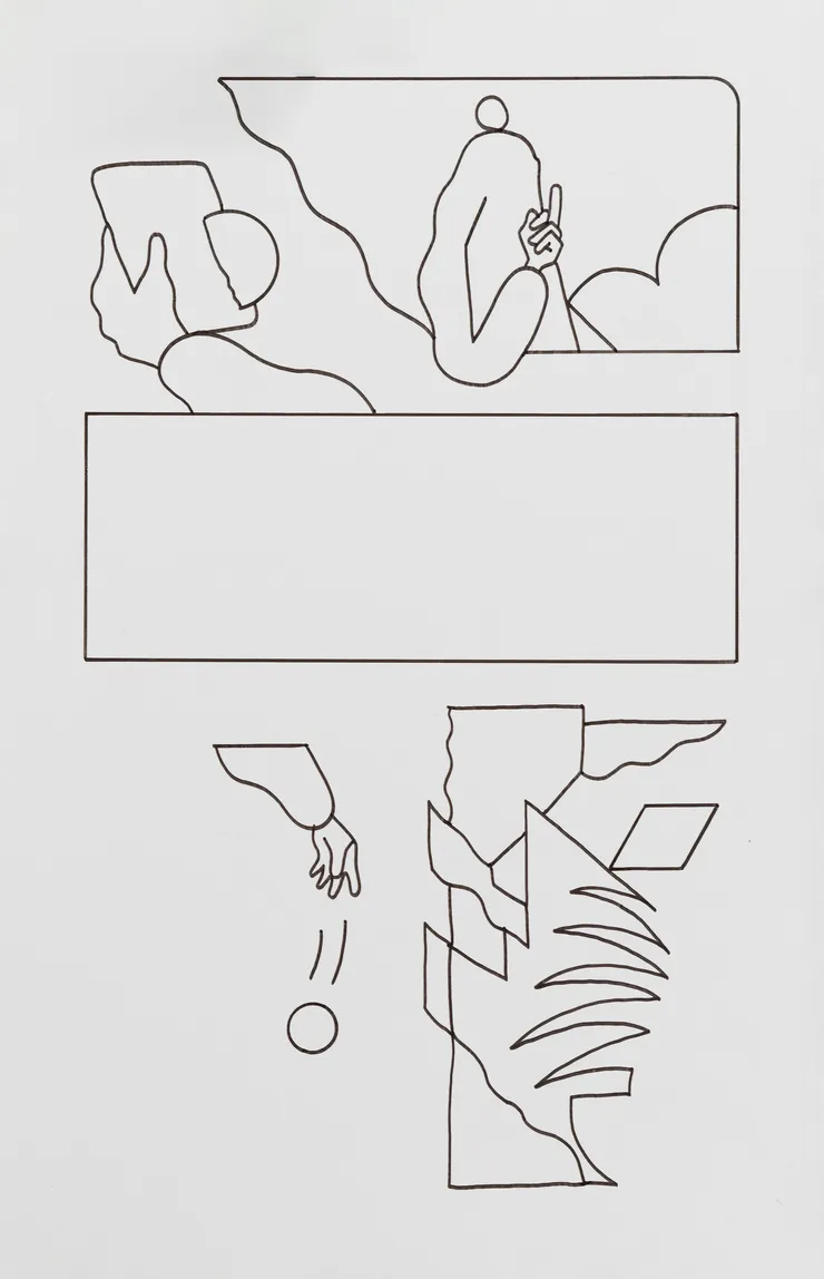 Michael Fikaris 1973 ~ PresentLine Work Page From Recent Comics no.05, 2024 Signed (Initials) on Front Ink on Bristol board 26.5 × 17 cm