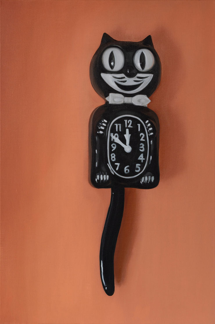 Heath Nock Kit Kat Klock, 2023 Oil on Linen 75 × 50 × 3.5 cm