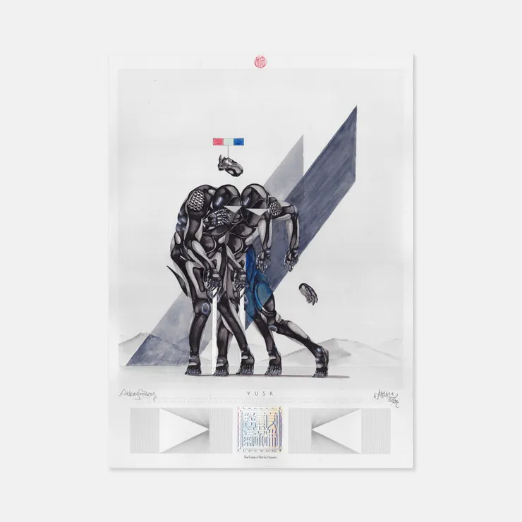 Yusk Imai 1983 ~ PresentPicking Filters, 2023 Signed, titled and dated on front with holographic artist seal Ink, acrylic & unicorn juice on cotton paper 40 × 30 cm (unframed)