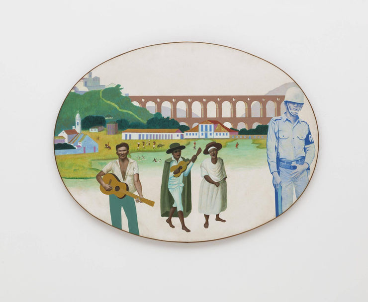 Glauco Rodrigues Vista da Lagoa do Boqueirão e Arcos da Carioca de 1750, 1979 Acrílica sobre tela sobre placa / Acrylic on canvas on hardboard 33 3/4 x 44 7/8 in. 86.0 x 114.0 cm