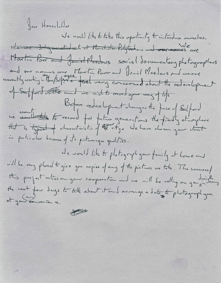 Daniel Meadows And Martin Parr, Draft Letter, 1973