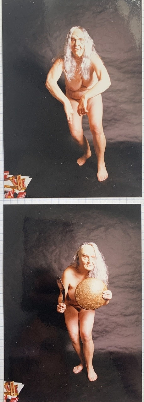Jo Spence, Photo therapy: "Crone" from the series Triple Somersaults 2 (Three parts), 1988