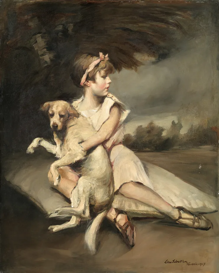 Lino Selvatico, Girl with dog ("The two friends?"), 1917