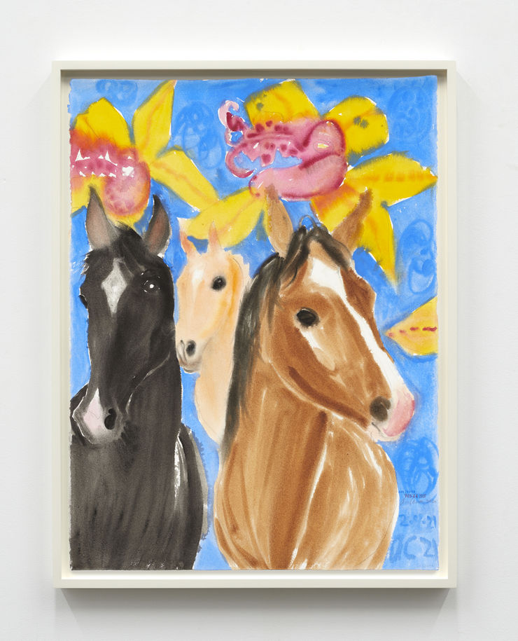 Ann Craven, Horses Three (on Blue, with Orchids, February 4, 2021), 2021, 2021