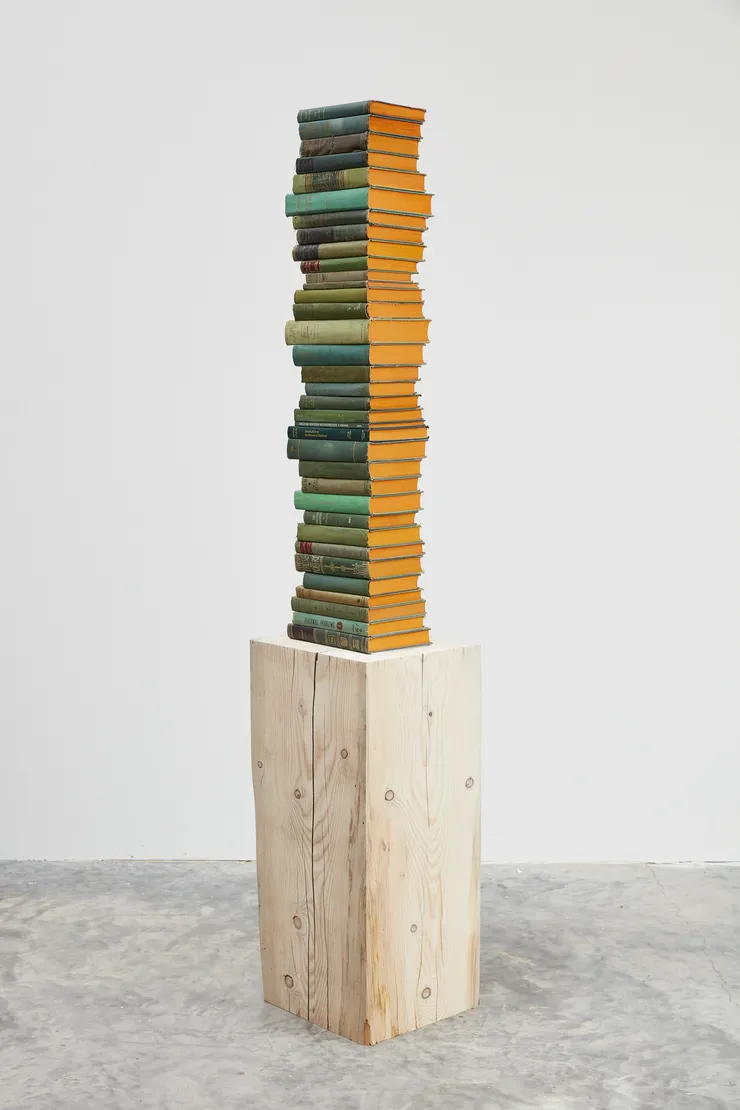Jared Bark, Green/Orange Book Stack, 2018