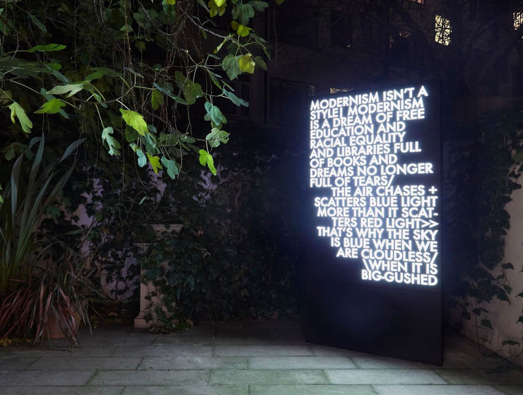 Robert Montgomery Hammersmith Poem, Black Metal Version, 2017 Black painted laser cut aluminium with12V LED lighting 1800 x 1200 mm Edition of 3