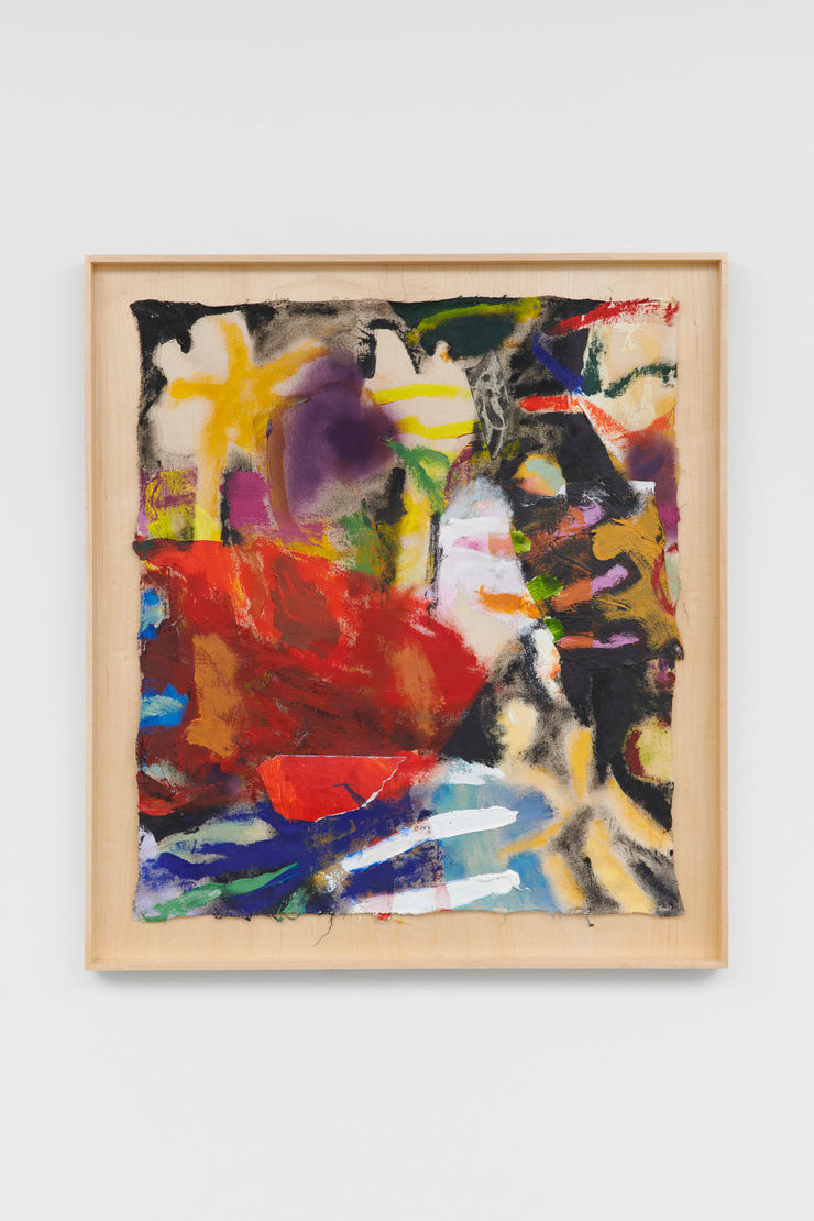 Hilda Kortei Vertigo in dissociation / The edge of the ocean, 2021 Acrylic, spray paint, paper on fabric 25 x 21 in 63.5 x 53.3 cm Framed: 69 x 62 cm