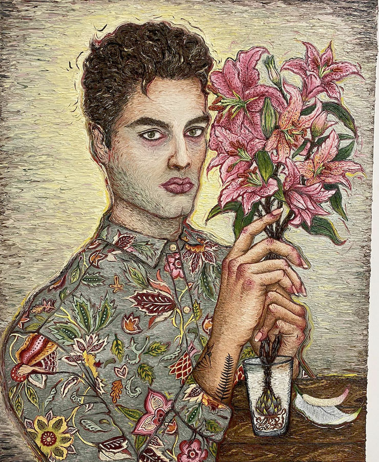 Mahsa Merci, Omar Holding the Spring Root in a Glass of Milk, 2022