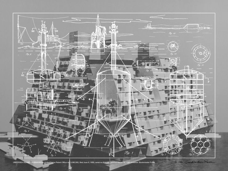 Buckminster Fuller, Undersea Island - Submersible, From Inventions Portfolio, Edition 7 of 60, 1981