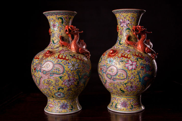 Jameson J Wood A Pair of Modern Cantonese Vases, 1960's