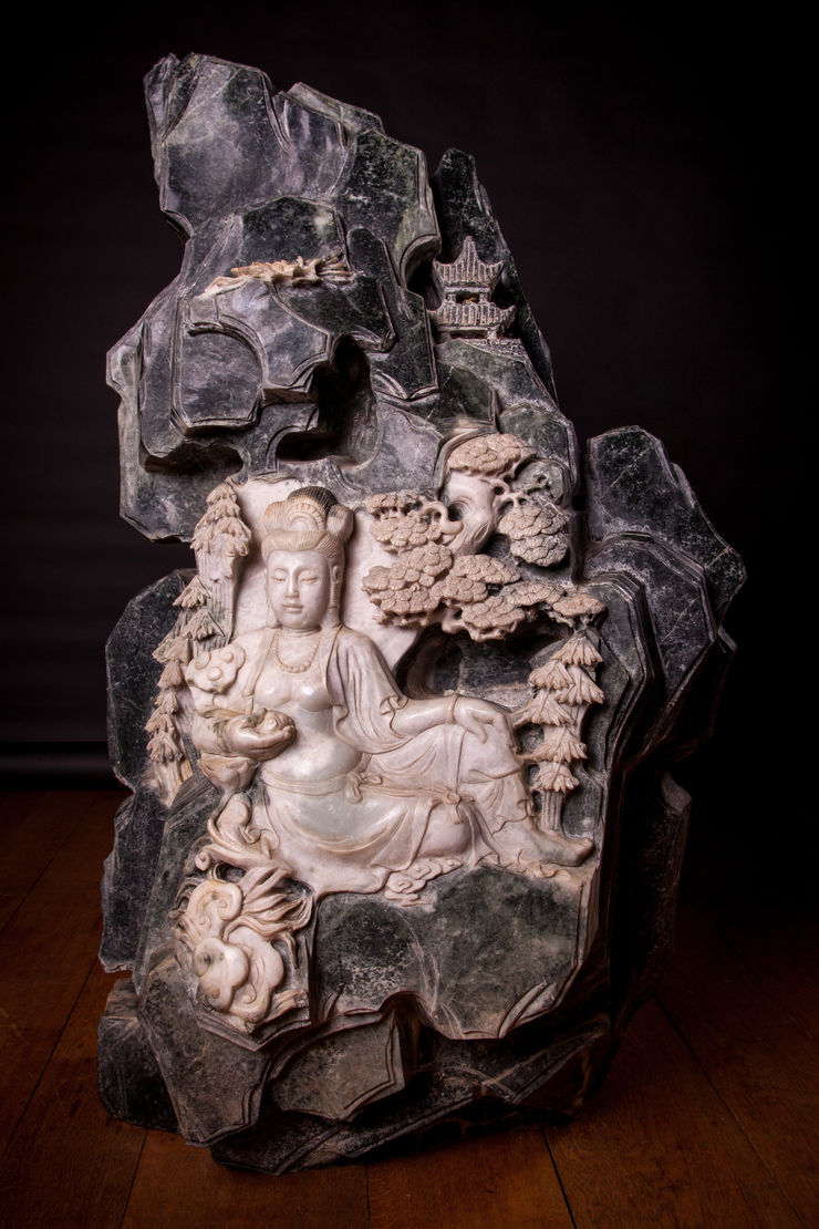 Jameson J Wood 20th Century Unique Jade Carving of Guanyin Goddess of Mercy, 20th Century