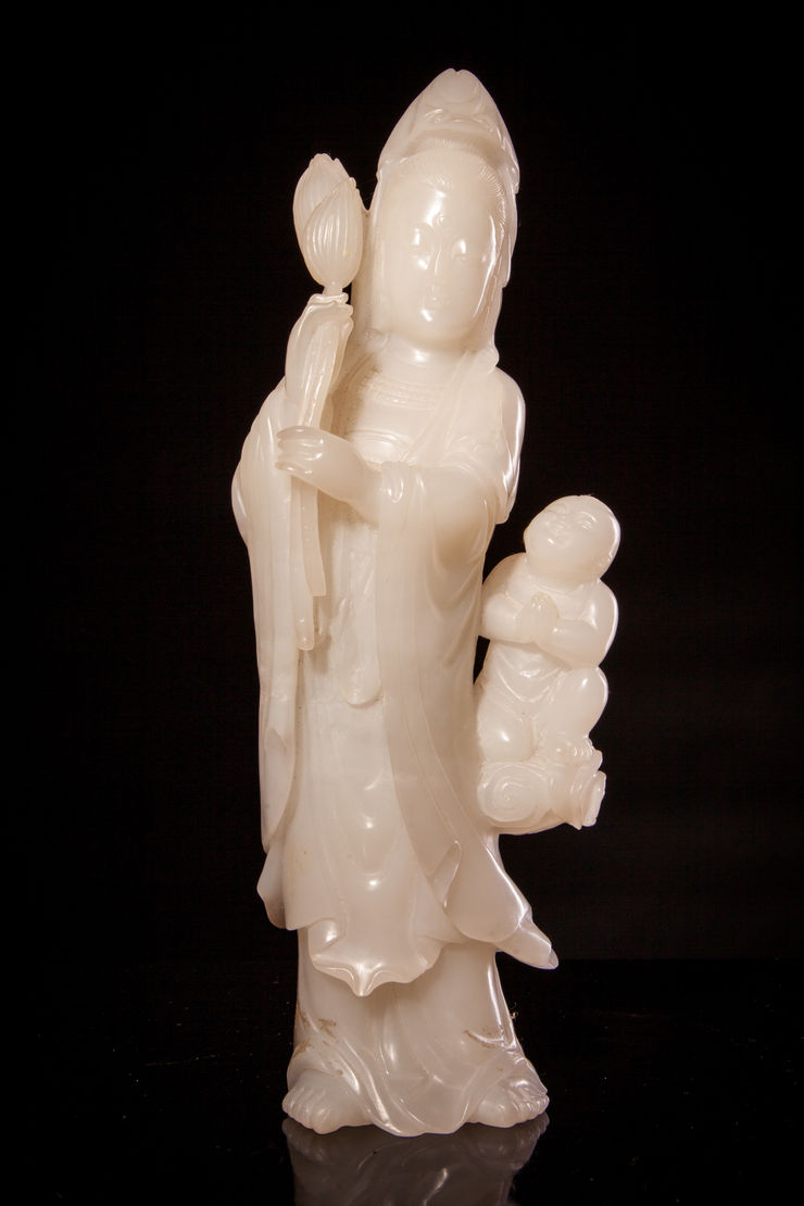 Jameson J Wood A White Jade Carving of Guanyin, 20th Century