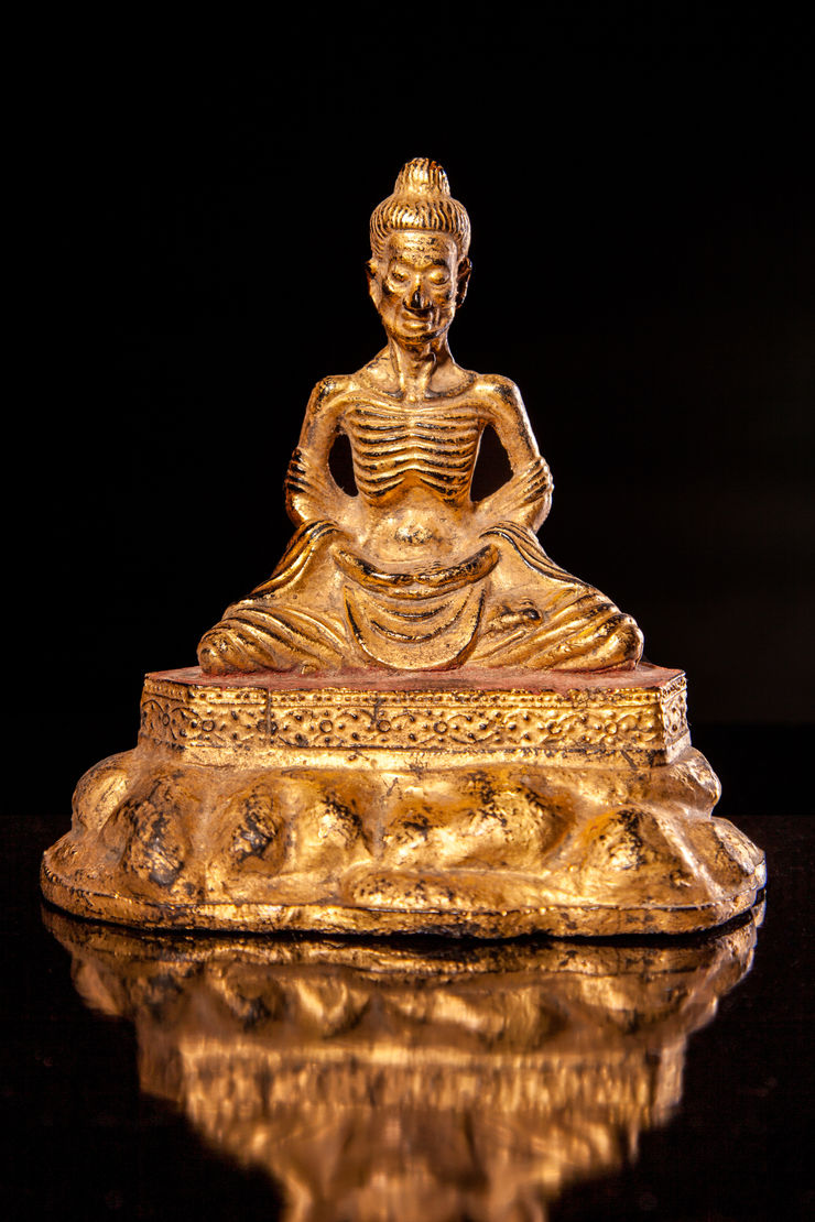 Jameson J Wood Two Gilded and Lacquered Bronze Fasting Buddha, 19th Century