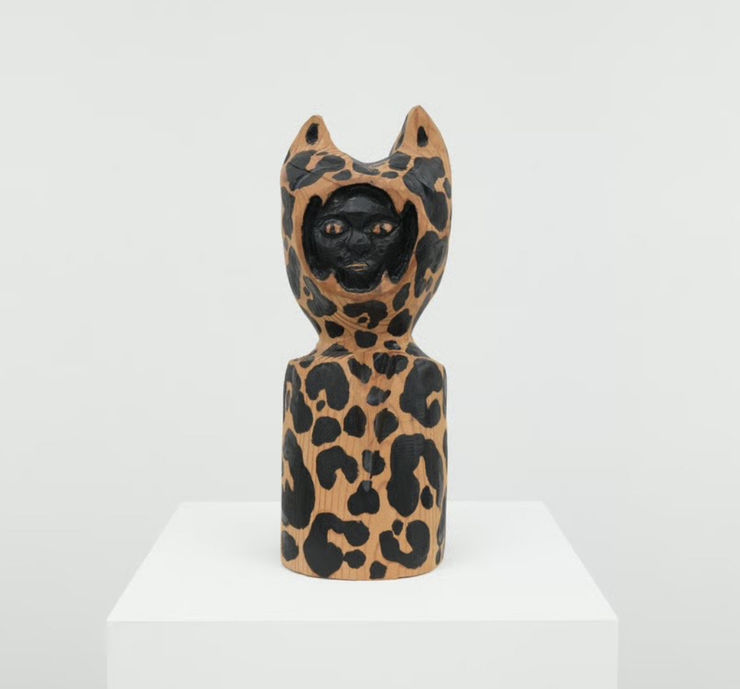 Umar Rashid Bust of a Company Cazador soldier, 2024 Acrylic on carved wood 18 1/2 x 6 3/4 x 6 3/4 in 47 x 17.1 x 17.1 cm