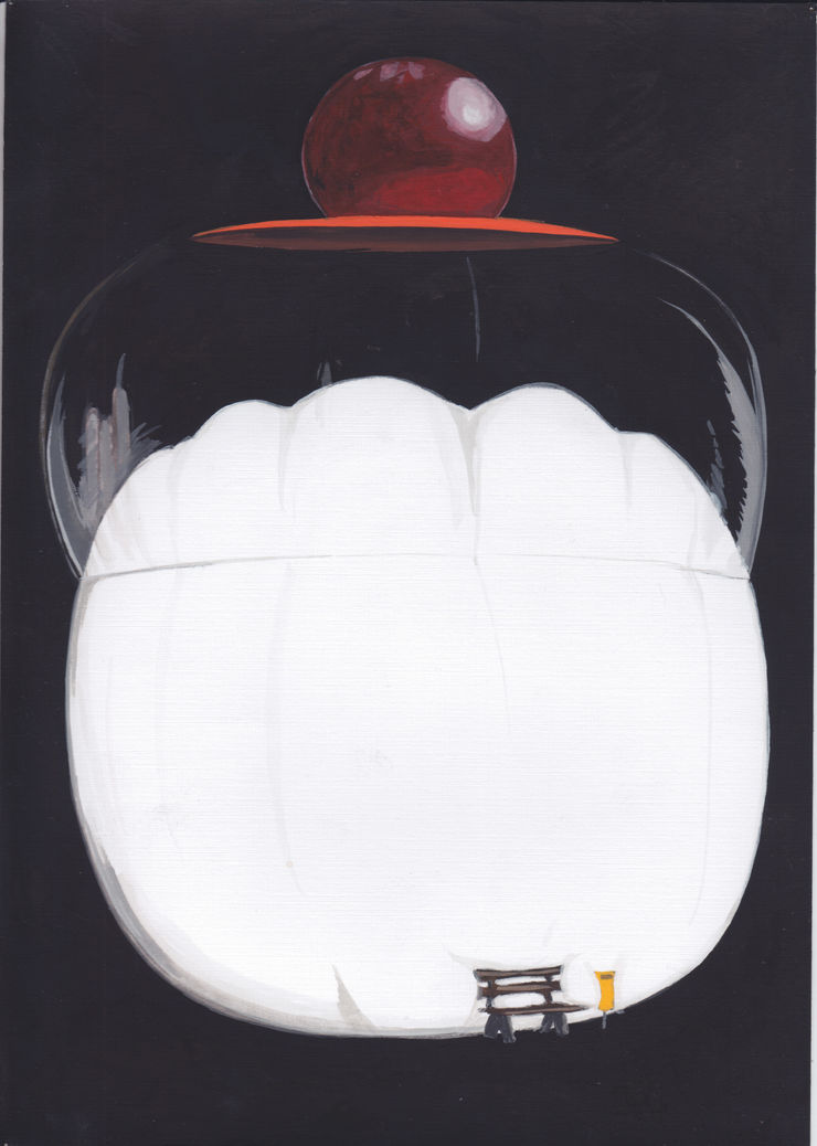 Toni van Tiel, Untitled (fluffy sculpture with park bench and bin), 2017