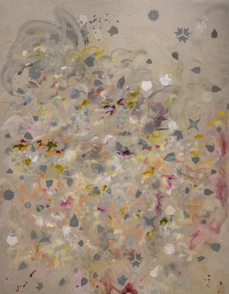 Abstract painting in pink hues Latifa Alajlan. Abidjan