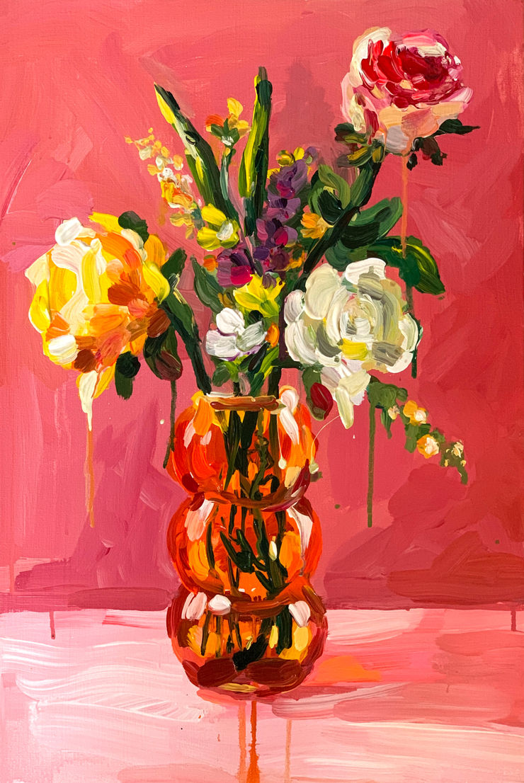 Alice De Vliegher, Flowers in orange vase, 2024