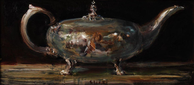 Douwe Elias, Zelfportret in platte pot, 2020