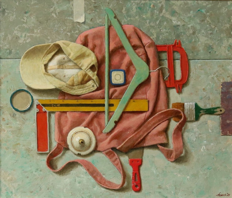 Kenne Grégoire, Compositie met roze tas, 2025