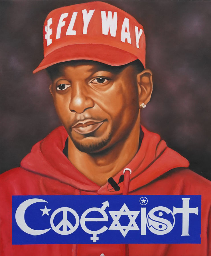 portrait of Charleston White with a coexist sticker